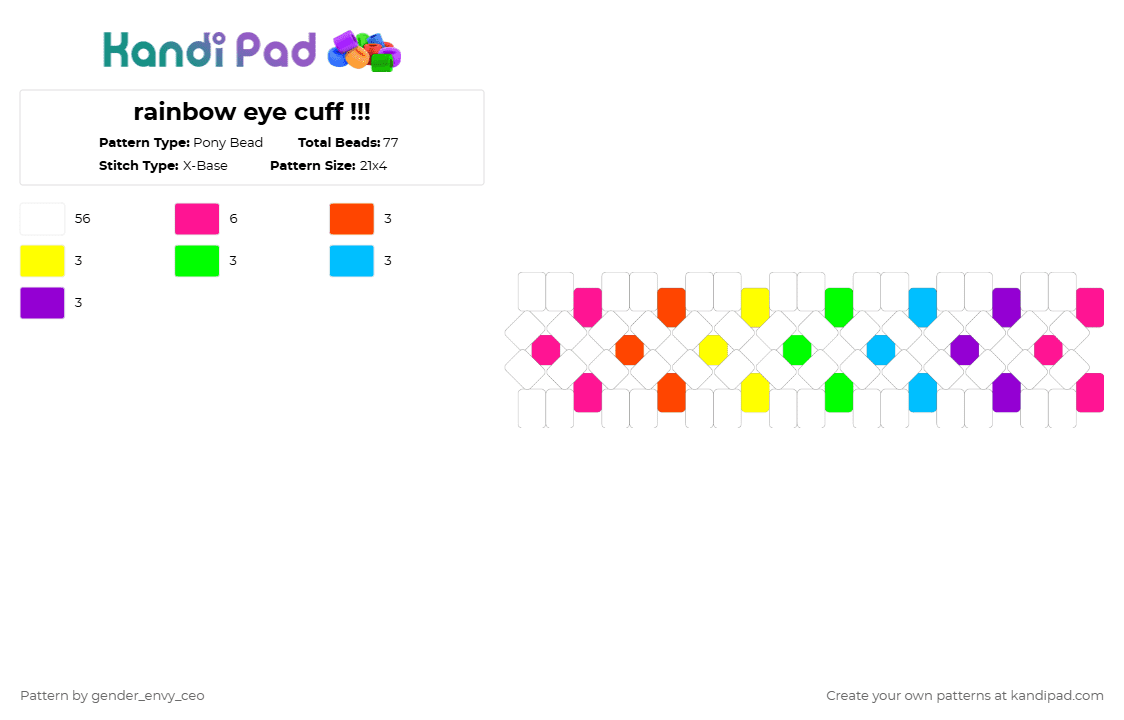 rainbow eye cuff !!! - Pony Bead Pattern by gender_envy_ceo on Kandi Pad - white,pink,colorful,rainbow,neon
