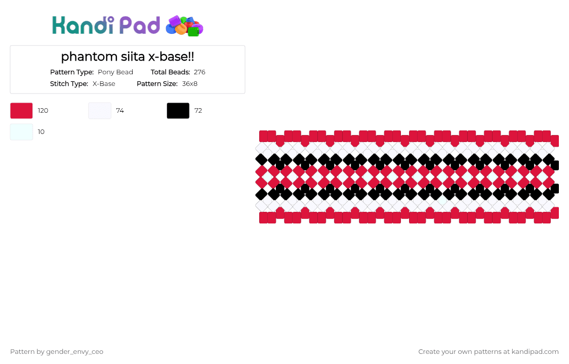 phantom siita x-base!! - Pony Bead Pattern by gender_envy_ceo on Kandi Pad - red,white