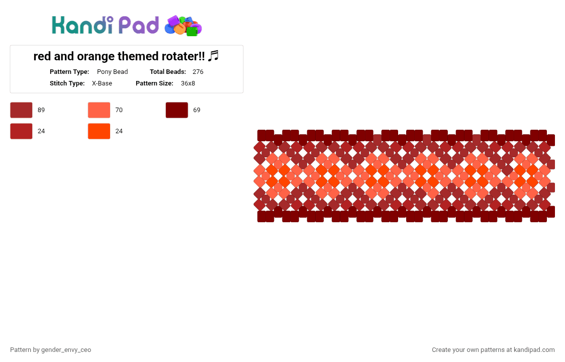 red and orange themed rotater!! ♬ - Pony Bead Pattern by gender_envy_ceo on Kandi Pad - red
