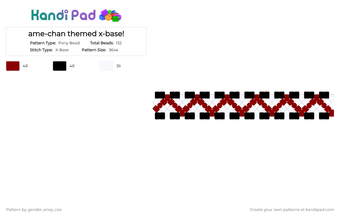 ame-chan themed x-base! - Pony Bead Pattern by gender_envy_ceo on Kandi Pad - red,white