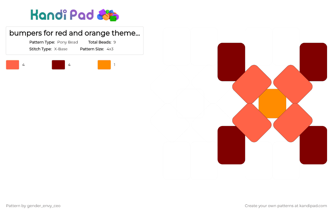 bumpers for red and orange themed cuff ~ ♡ - Pony Bead Pattern by gender_envy_ceo on Kandi Pad - red,brown