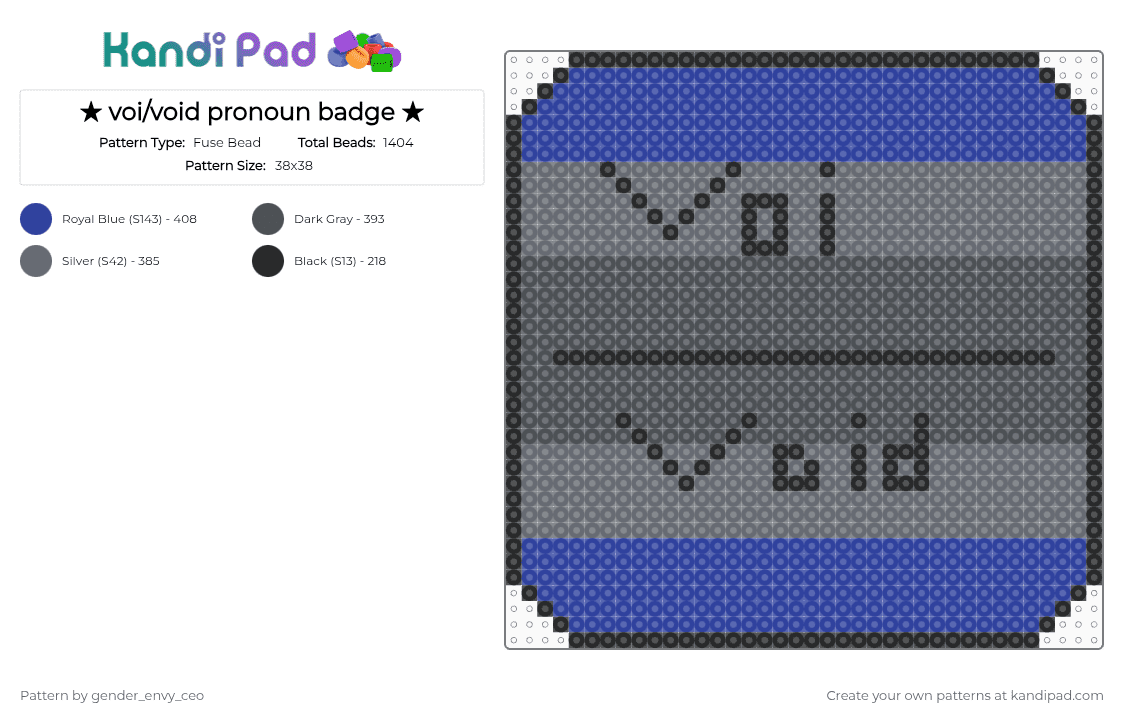 ★ voi/void pronoun badge ★ - Fuse Bead Pattern by gender_envy_ceo on Kandi Pad - gray,purple
