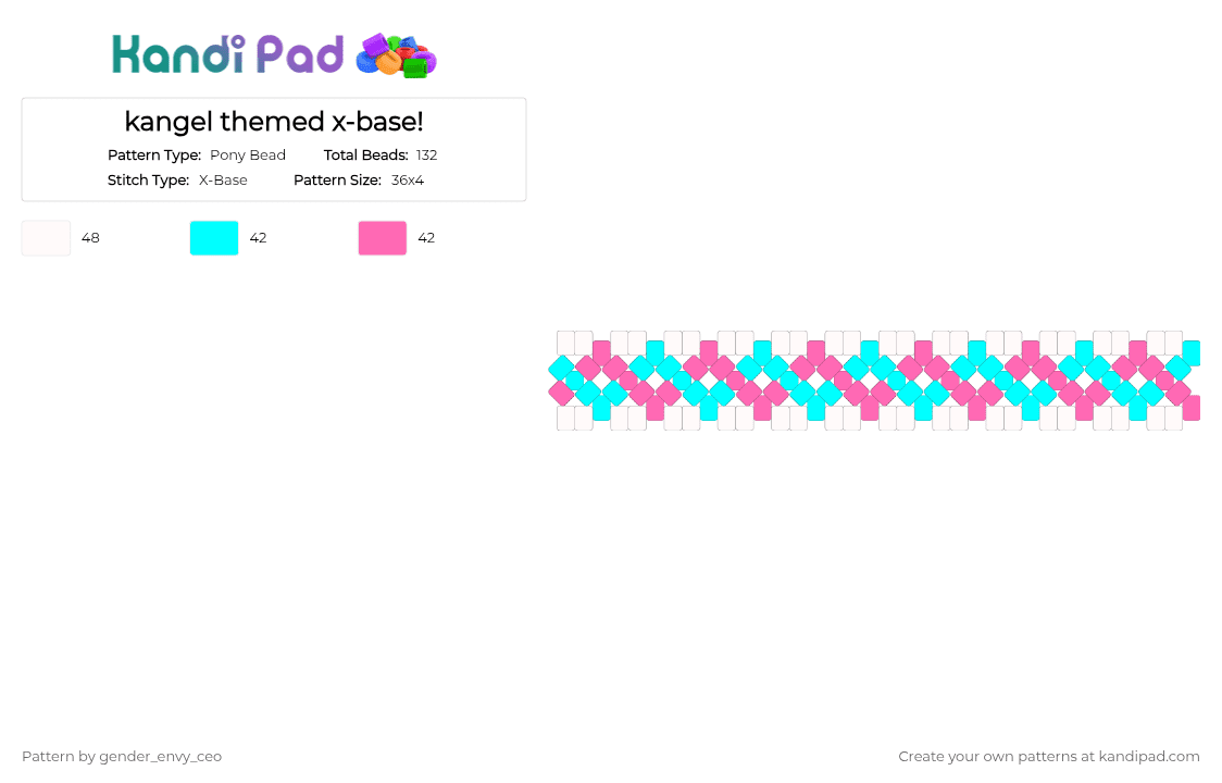kangel themed x-base! - Pony Bead Pattern by gender_envy_ceo on Kandi Pad - light blue,pink
