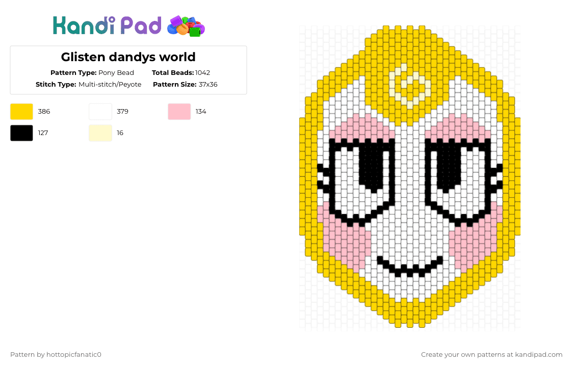 Glisten dandys world - Pony Bead Pattern by hottopicfanatic0 on Kandi Pad - yellow