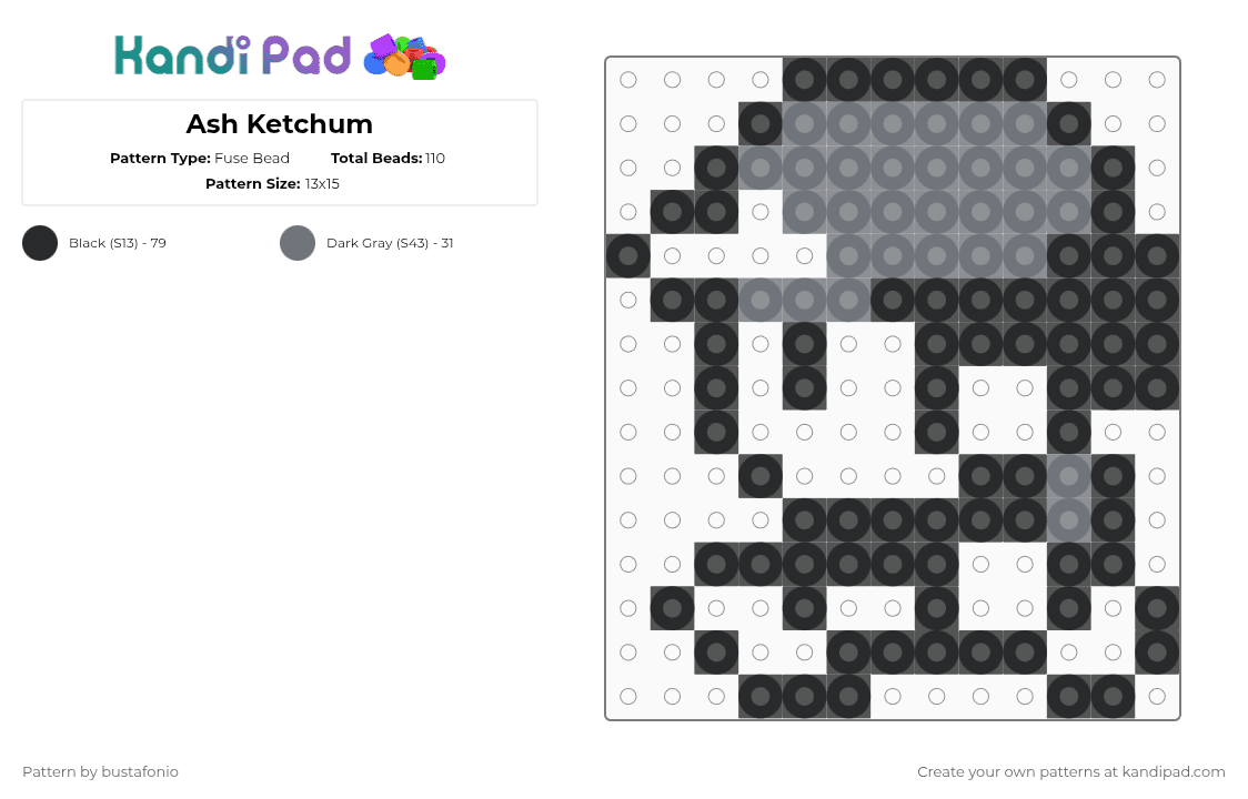 Ash Ketchum Fuse Bead Pattern - Kandi Pad | Kandi Patterns, Fuse Bead ...