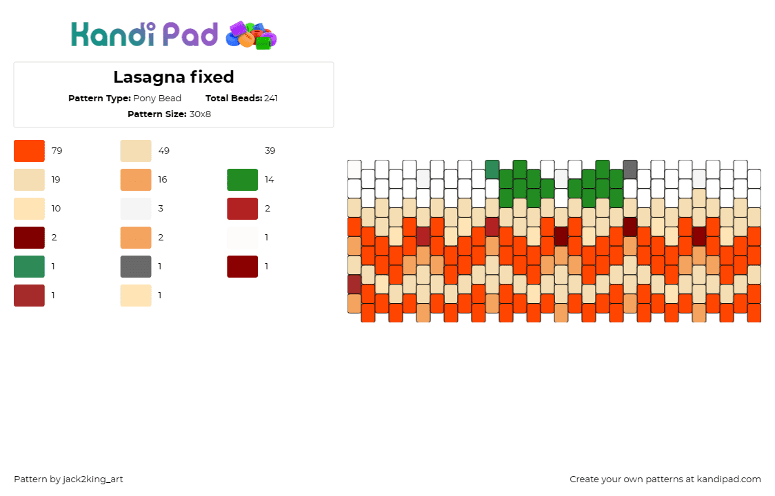 Lasagna fixed - Pony Bead Pattern by jack2king_art on Kandi Pad - lasagna,pasta,food,dinner,delicious,tasty,meal,italian,orange