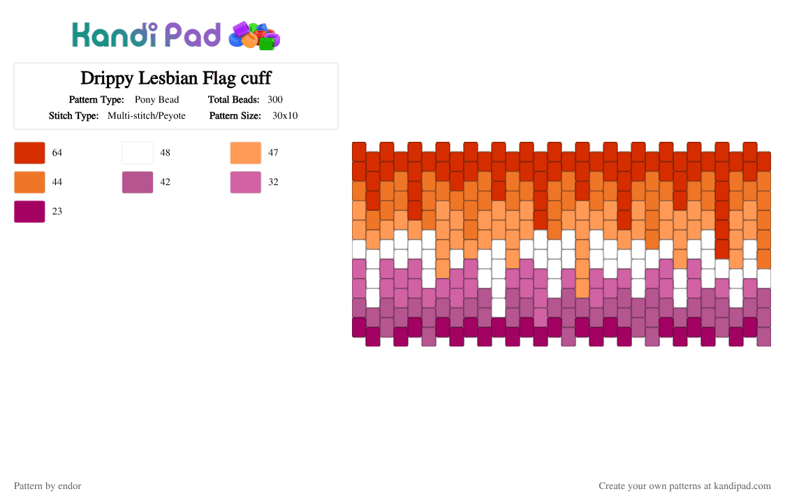 Drippy Lesbian Flag cuff - Pony Bead Pattern by endor on Kandi Pad - orange,pink,lgbtqia,gay,lesbian,pride
