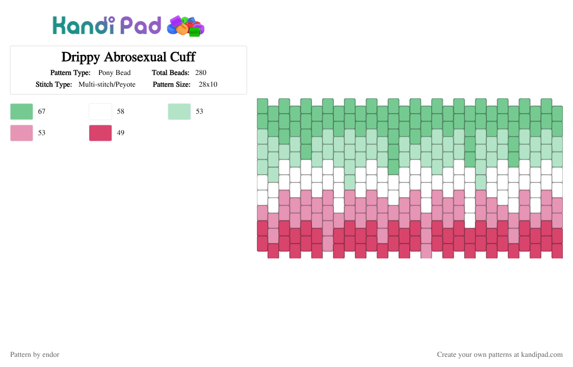 Drippy Abrosexual Cuff - Pony Bead Pattern by endor on Kandi Pad - pink,teal