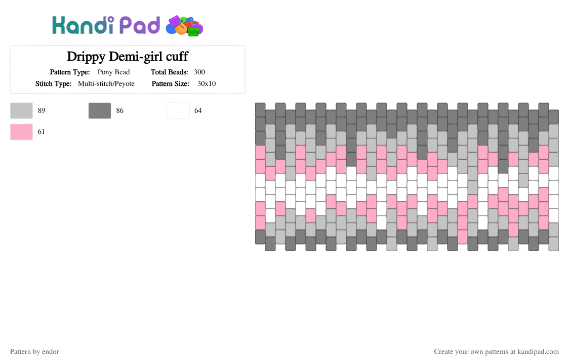 Drippy Demi-girl cuff - Pony Bead Pattern by endor on Kandi Pad - gray,beige,lgbtq,gay,demigirl