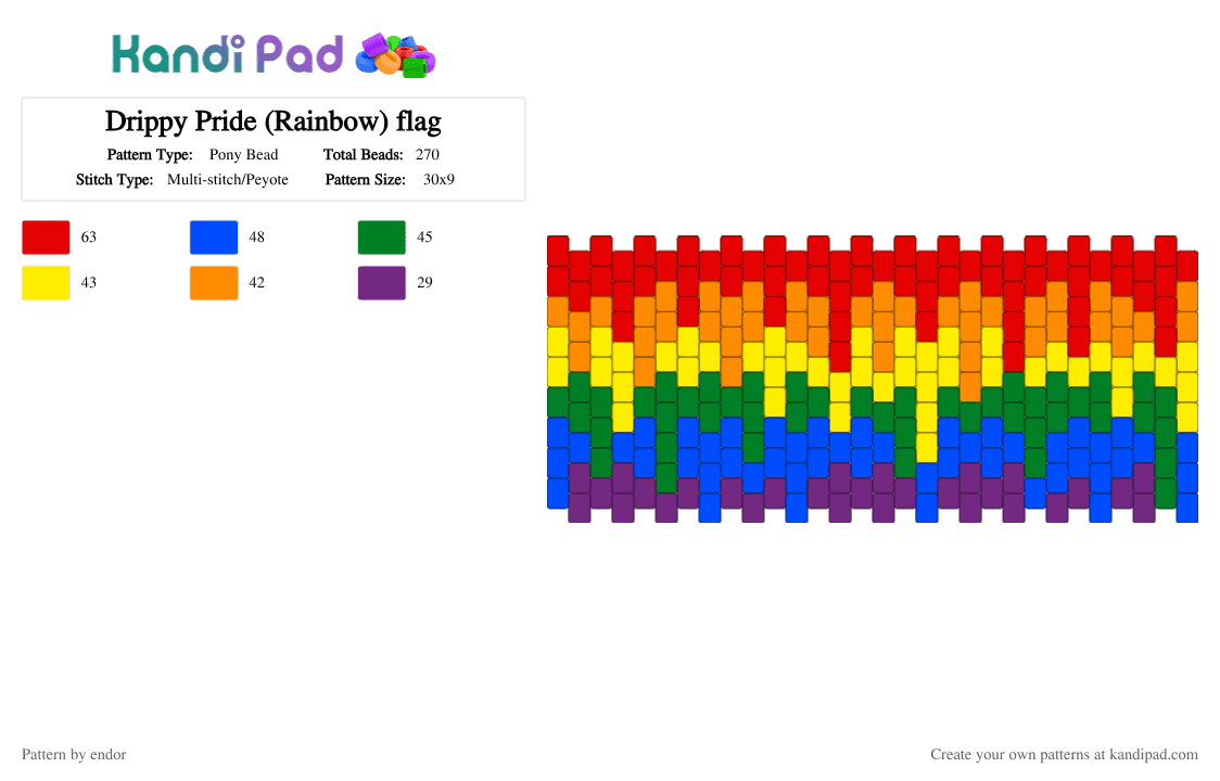 Drippy Pride (Rainbow) flag - Pony Bead Pattern by endor on Kandi Pad - red,yellow,blue,colorful,lgbtqia,gay,pride