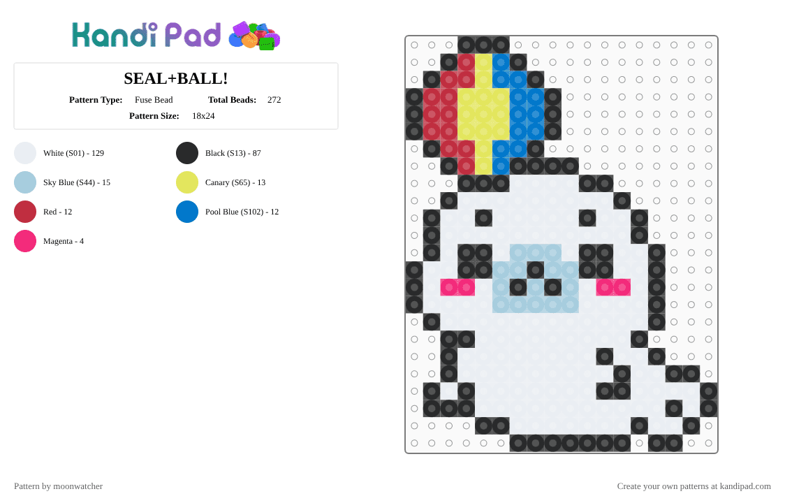SEAL+BALL! - Fuse Bead Pattern by moonwatcher on Kandi Pad - white,light blue,blue,colorful