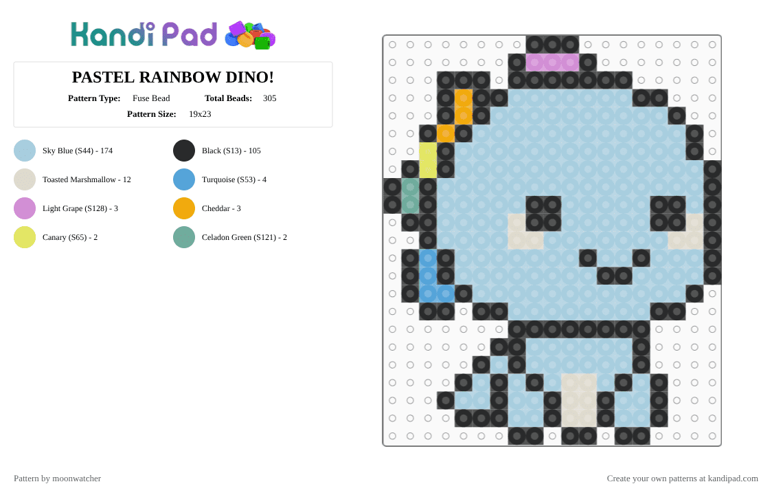 PASTEL RAINBOW DINO! - Fuse Bead Pattern by moonwatcher on Kandi Pad - light blue