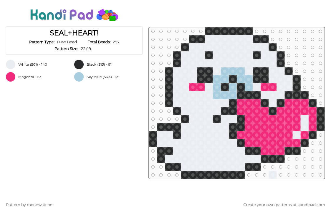 SEAL+HEART! - Fuse Bead Pattern by moonwatcher on Kandi Pad - white,pink