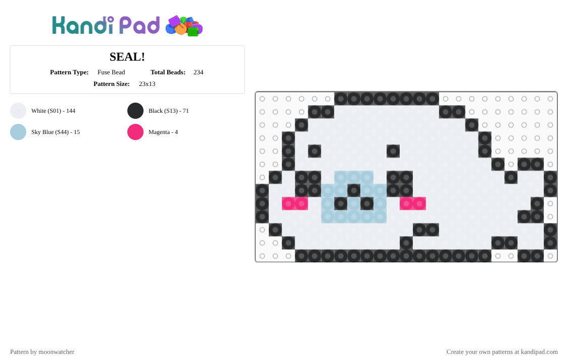 LAYING SEAL! - Fuse Bead Pattern by moonwatcher on Kandi Pad - white,light blue