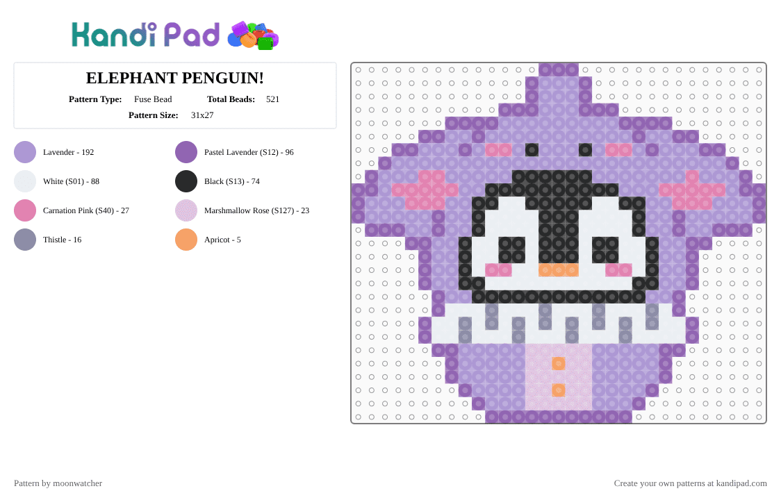 ELEPHANT PENGUIN! - Fuse Bead Pattern by moonwatcher on Kandi Pad - pink