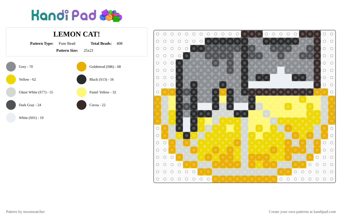 LEMON CAT! - Fuse Bead Pattern by moonwatcher on Kandi Pad - gray,orange,yellow