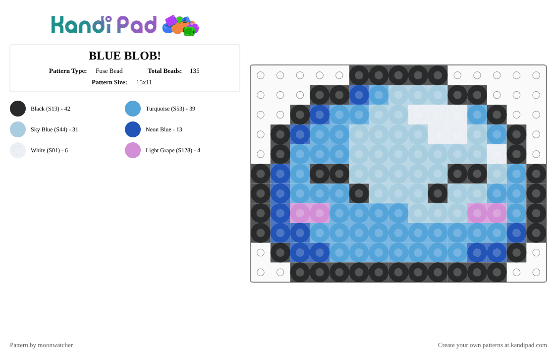 BLUE BLOB! - Fuse Bead Pattern by moonwatcher on Kandi Pad - light blue
