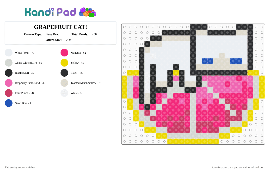 GRAPEFRUIT CAT! - Fuse Bead Pattern by moonwatcher on Kandi Pad - pink