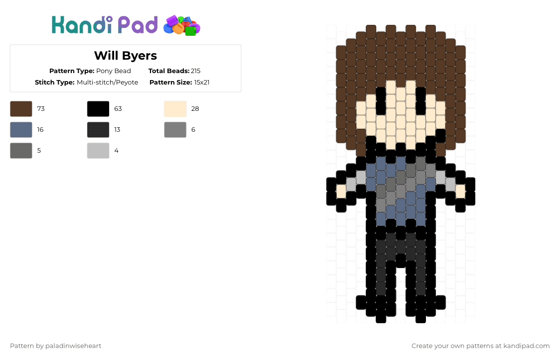 Will Byers - Pony Bead Pattern by paladinwiseheart on Kandi Pad - brown,beige