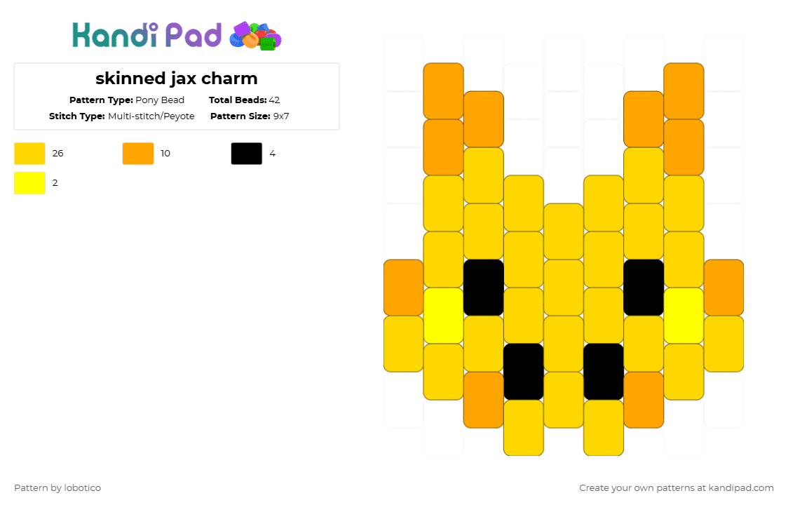 skinned jax charm - Pony Bead Pattern by lobotico on Kandi Pad - orange,yellow,tadc,jax,charm