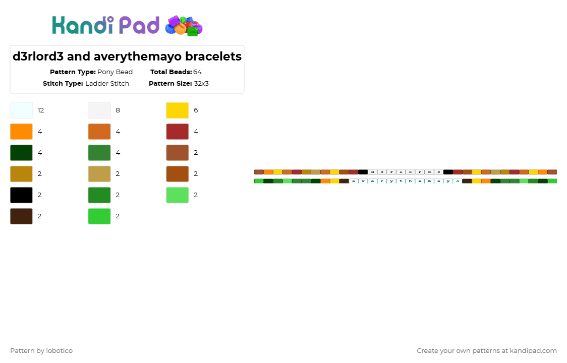 d3rlord3 and averythemayo bracelets - Pony Bead Pattern by lobotico on Kandi Pad - red,orange,yellow,green,sfawtde,dawtde,d3rlord3,avery,averythemayo,averythemost