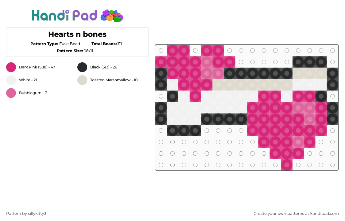Hearts n bones - Fuse Bead Pattern by sillykitty3 on Kandi Pad - pink,bone,heart,kawaii,emo
