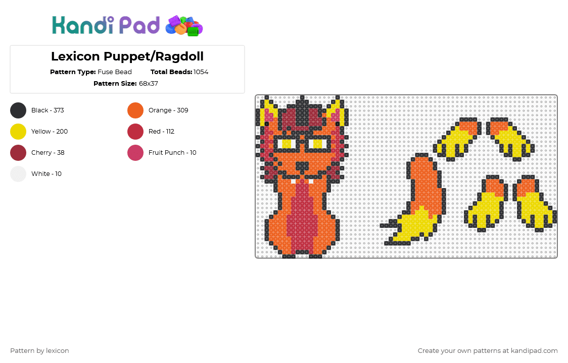 Lexicon Puppet/Ragdoll - Fuse Bead Pattern by lexicon on Kandi Pad - yellow,orange,red