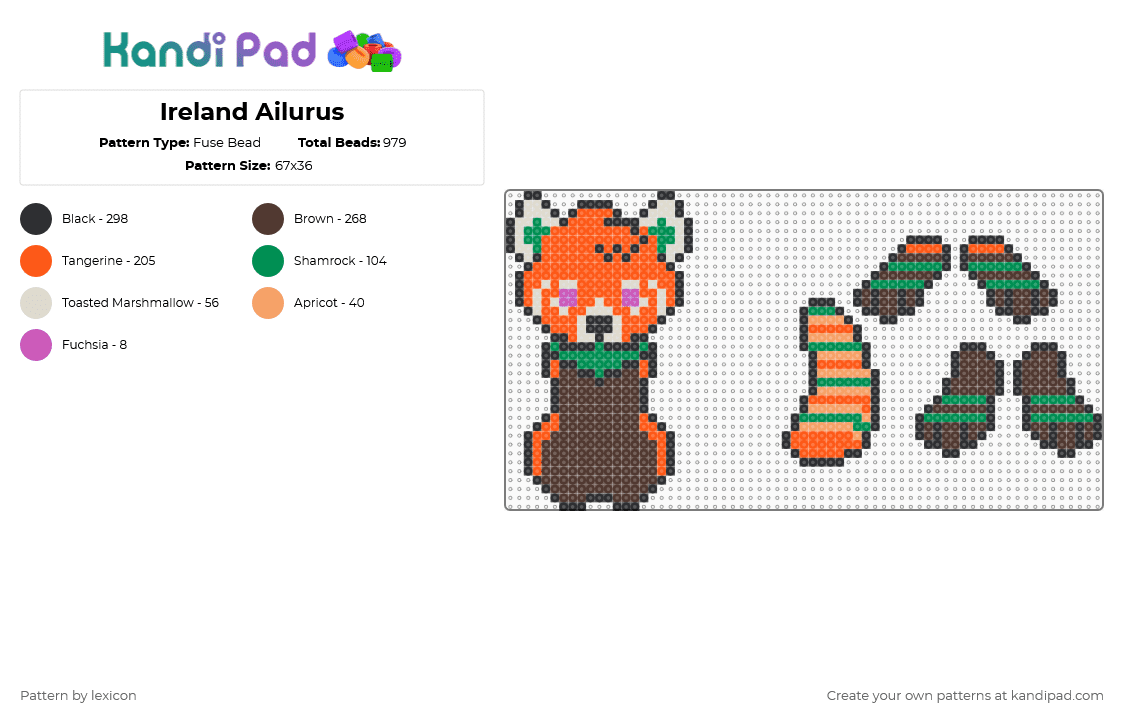Ireland Ailurus - Fuse Bead Pattern by lexicon on Kandi Pad - orange,green,brown