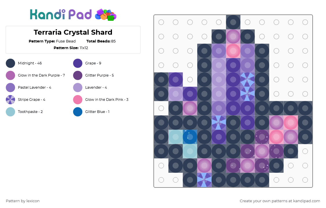 Terraria Crystal Shard - Fuse Bead Pattern by lexicon on Kandi Pad - purple,terraria,crystal shard,pink