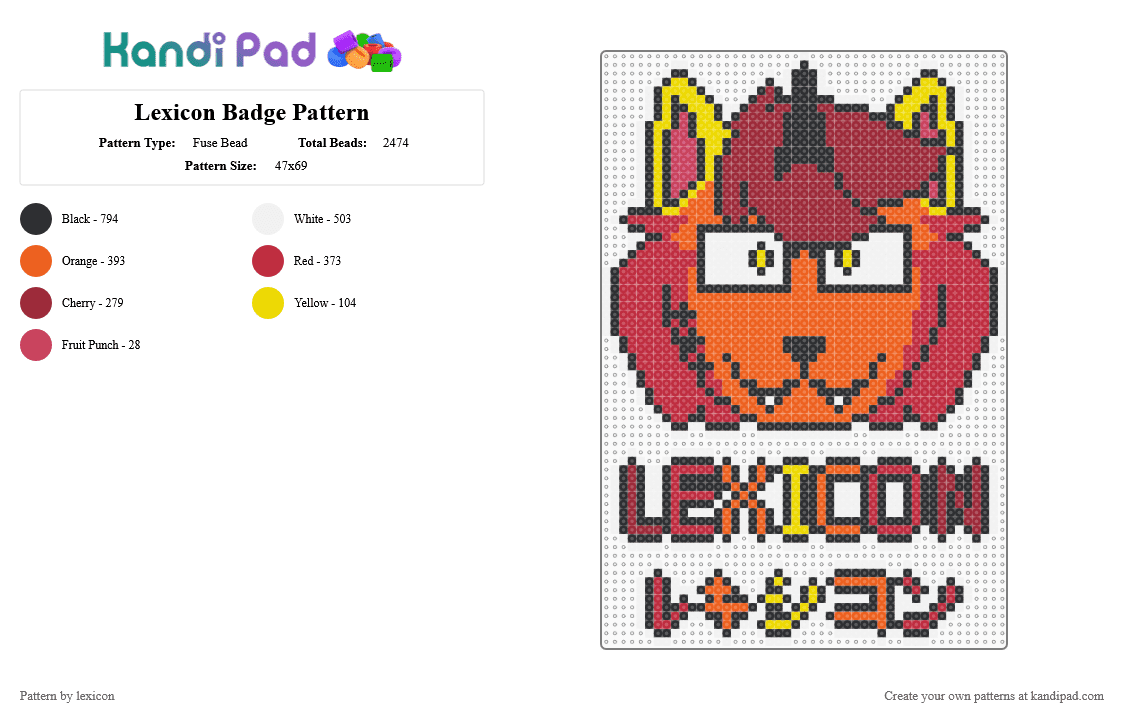 Lexicon Badge Pattern - Fuse Bead Pattern by lexicon on Kandi Pad - red,orange,yellow