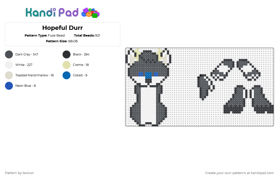 Hopeful Durr - Fuse Bead Pattern by lexicon on Kandi Pad - black,blue,white