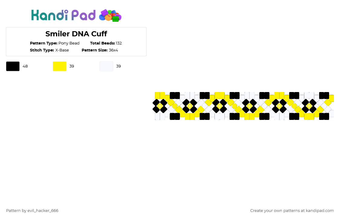 Smiler DNA Cuff - Pony Bead Pattern by bio_c0de on Kandi Pad - yellow,white,dna,black,roller coaster
