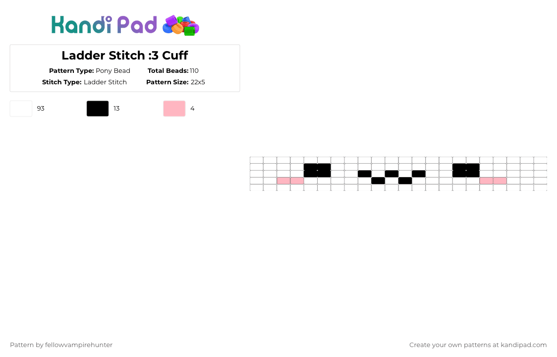 Ladder Stitch :3 Cuff - Pony Bead Pattern by fellowvampirehunter on Kandi Pad - white
