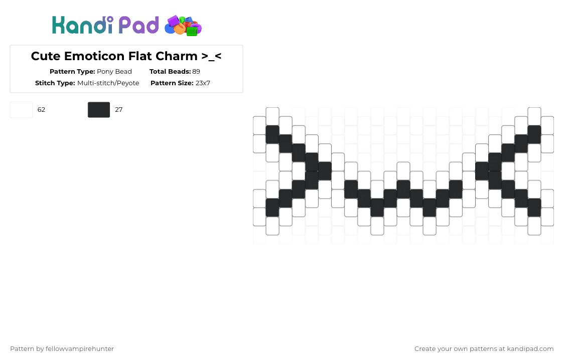 Cute Emoticon Flat Charm >_ - Pony Bead Pattern by fellowvampirehunter on Kandi Pad - black, charm, cute, emoji, emoticon, face, flat, white