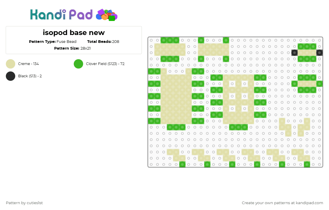 isopod base new - Fuse Bead Pattern by cuties1st on Kandi Pad - yellow,green