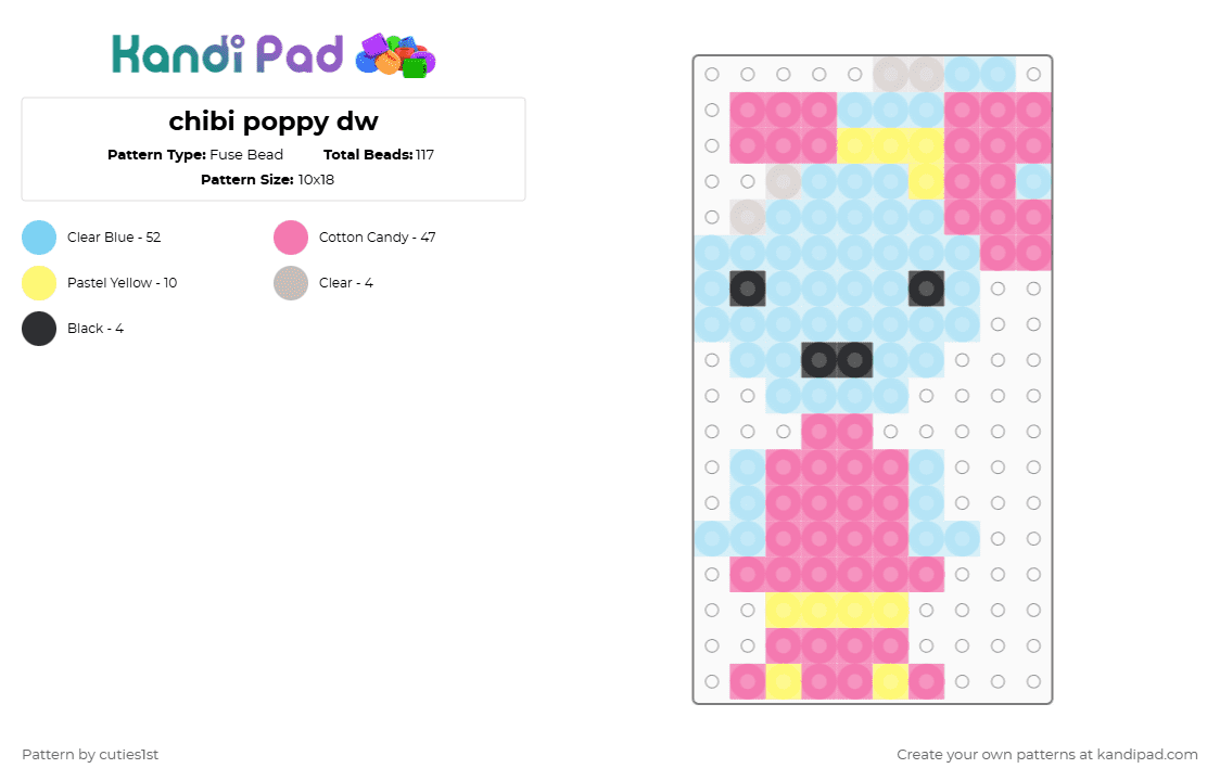 chibi poppy dw - Fuse Bead Pattern by cuties1st on Kandi Pad - light blue,pink,dandys world,poppy,chibi