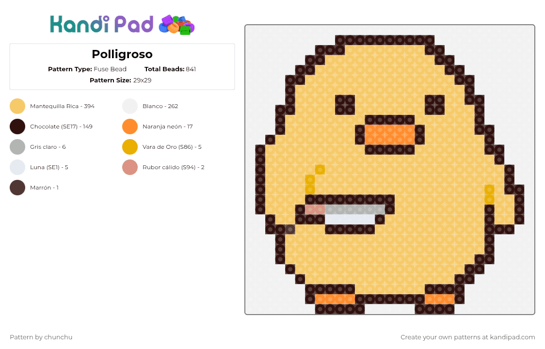 Polligroso - Fuse Bead Pattern by chunchu on Kandi Pad - brown,yellow