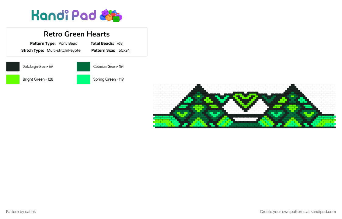 Retro Green Hearts - Pony Bead Pattern by catink on Kandi Pad - bikini, bikini top, funky, green, hearts, retro, summer, teal