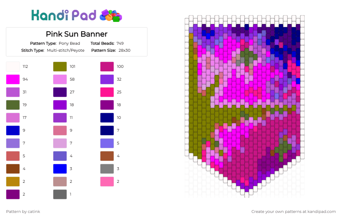 Pink Sun Banner - Pony Bead Pattern by catink on Kandi Pad - purple,gold,pink,banner,sun,royal