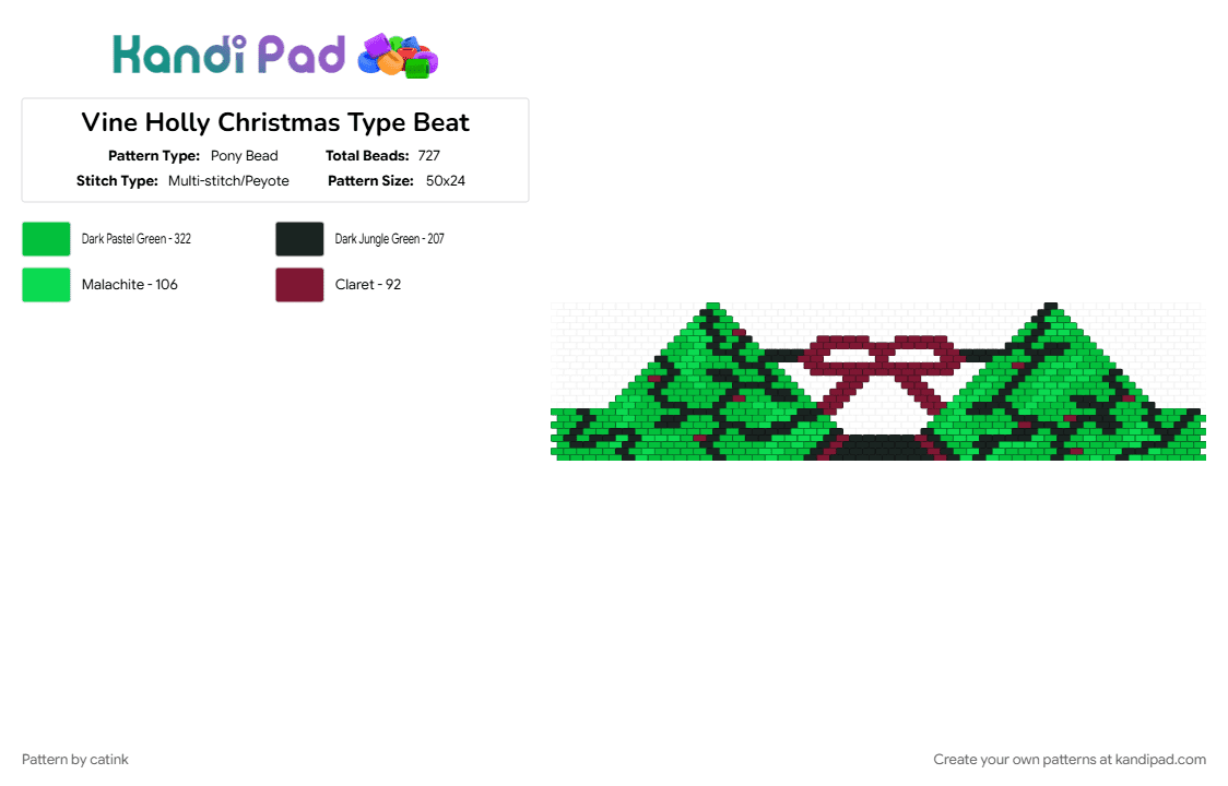 Vine Holly Christmas Type Beat - Pony Bead Pattern by catink on Kandi Pad - bikini, christmas, green, holiday, summer