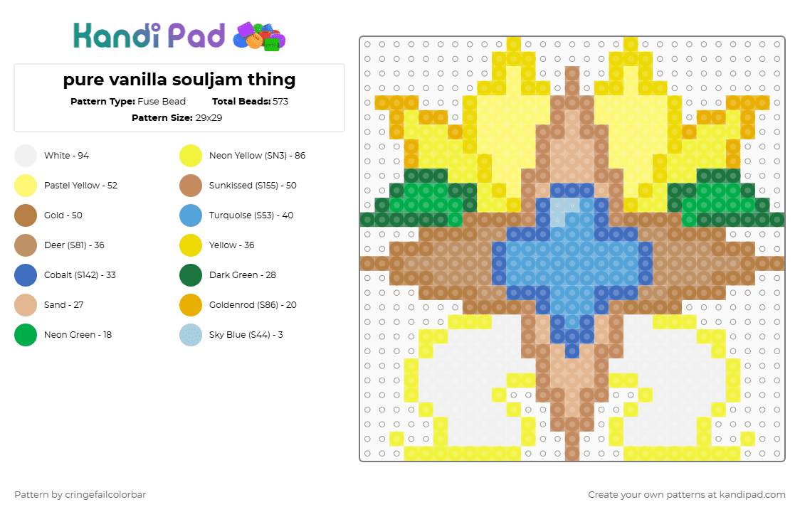 pure vanilla souljam thing - Fuse Bead Pattern by cringefailcolorbar on Kandi Pad - tan,yellow