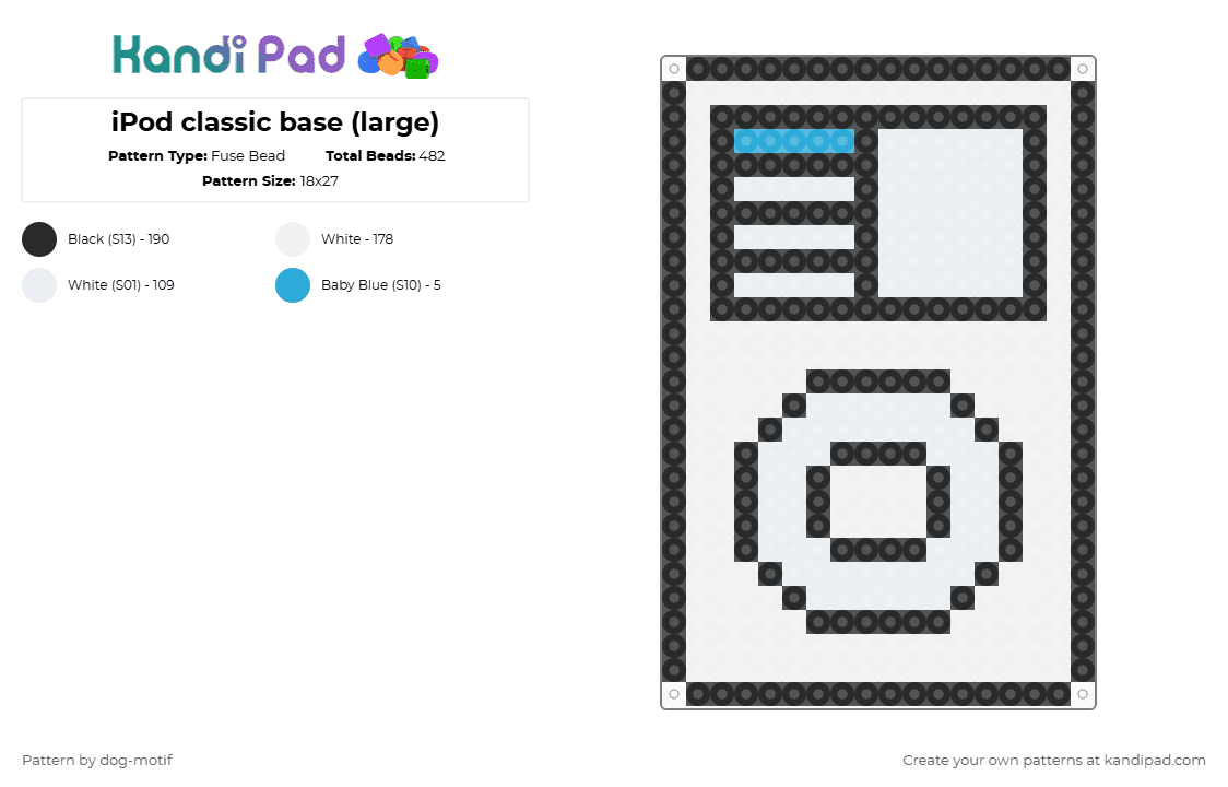 iPod classic base (large) - Fuse Bead Pattern by dog-motif on Kandi Pad - ipod, ipod classic, mp3 player, technology, white, y2k