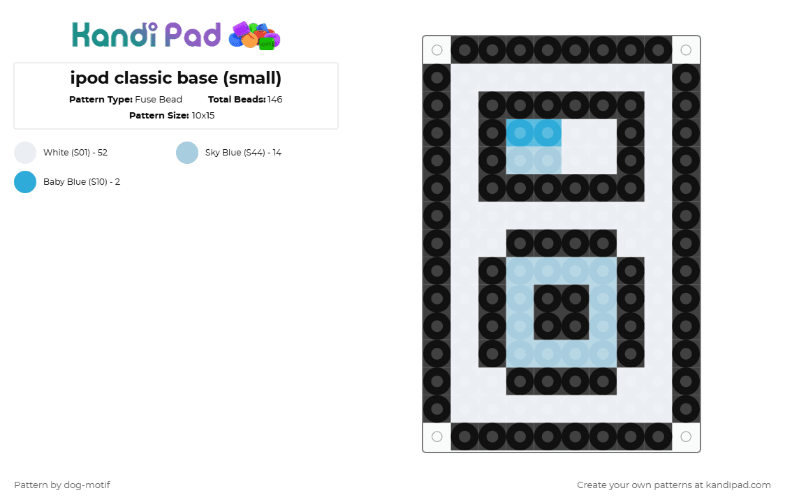 ipod classic base (small) - Fuse Bead Pattern by dog-motif on Kandi Pad - ipod, ipod classic, mp3 player, technology, white, y2k