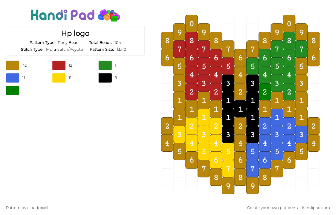 Hp logo - Pony Bead Pattern by cloudpixell on Kandi Pad - harry potter,crest,movie,gold