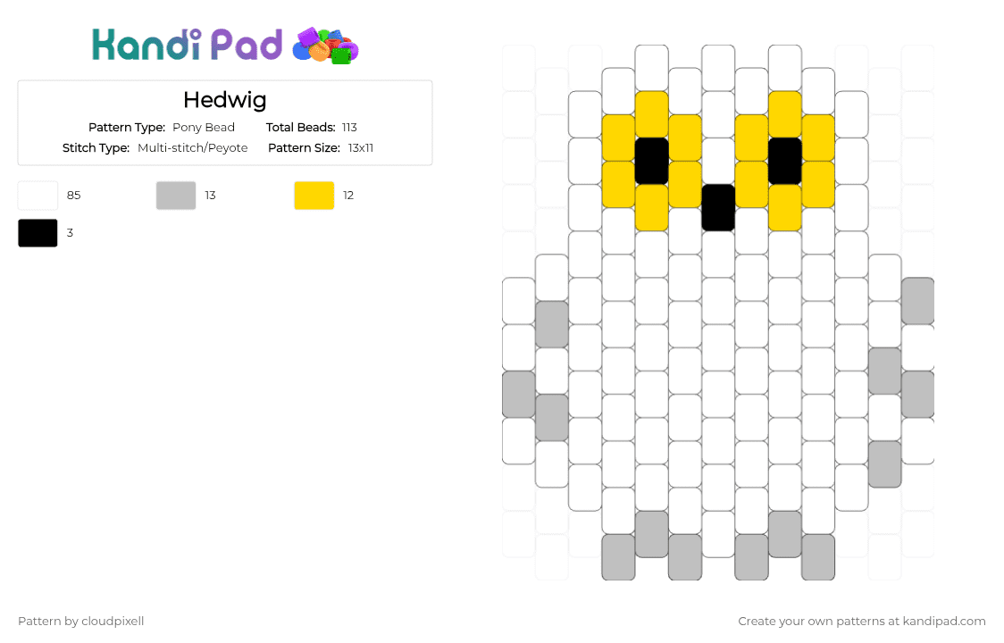 Hedwig - Pony Bead Pattern by cloudpixell on Kandi Pad - white,beige,yellow