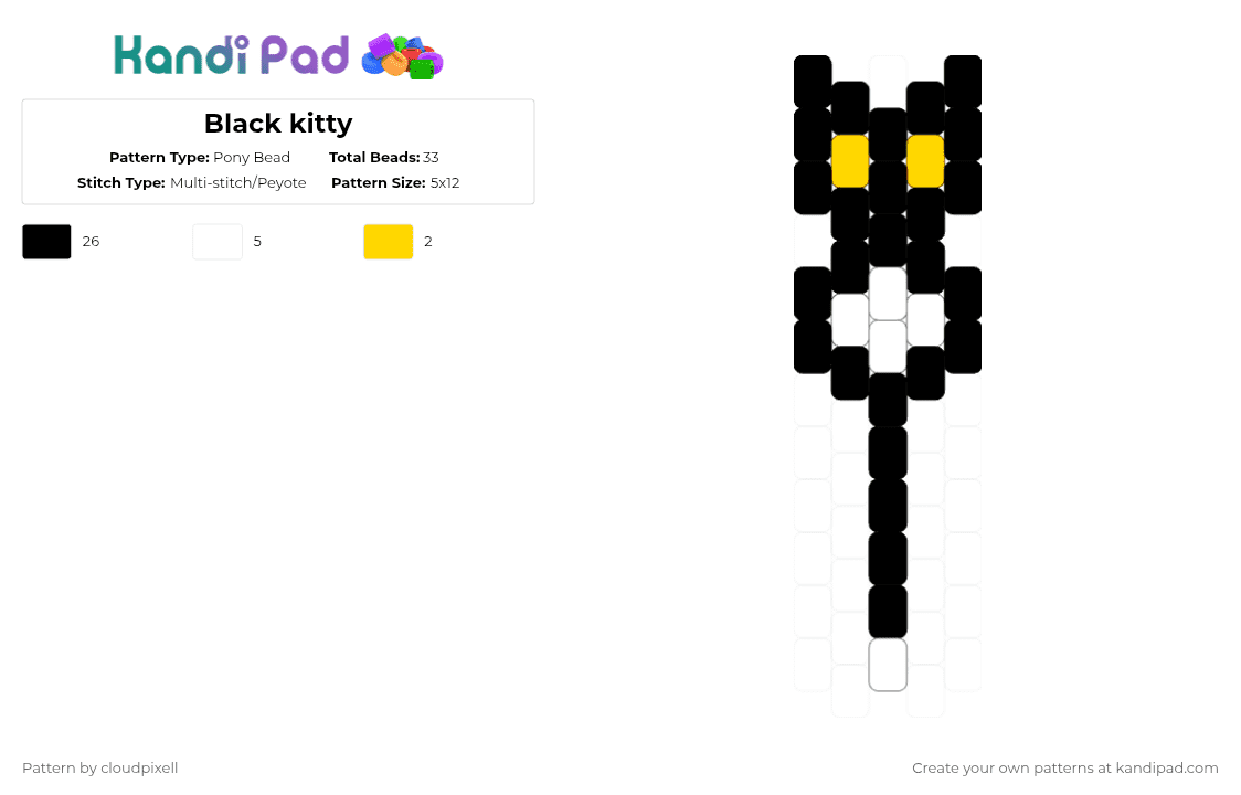 Black kitty - Pony Bead Pattern by cloudpixell on Kandi Pad - black,yellow,white