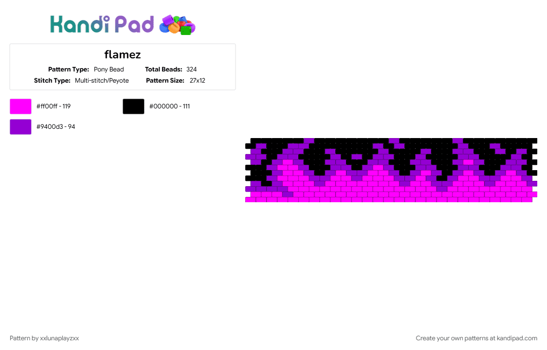 flamez - Pony Bead Pattern by xxlunaplayzxx on Kandi Pad - pink, purple