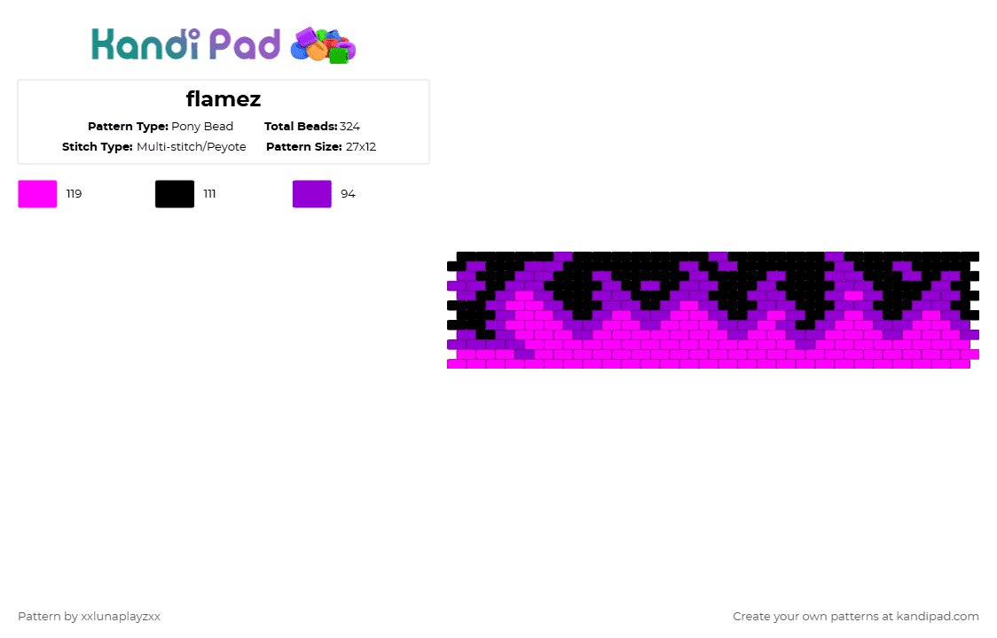 flamez - Pony Bead Pattern by xxlunaplayzxx on Kandi Pad - purple,pink