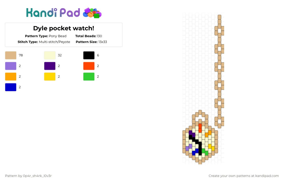 Dyle pocket watch! - Pony Bead Pattern by 0p4r_sh4rk_l0v3r on Kandi Pad - beige