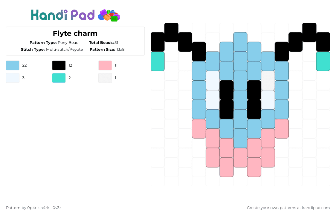 Flyte charm - Pony Bead Pattern by 0p4r_sh4rk_l0v3r on Kandi Pad - light blue,pink